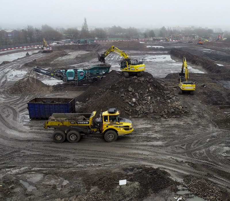 Demolition, remediation and earthworks taking place on the brownfield site.